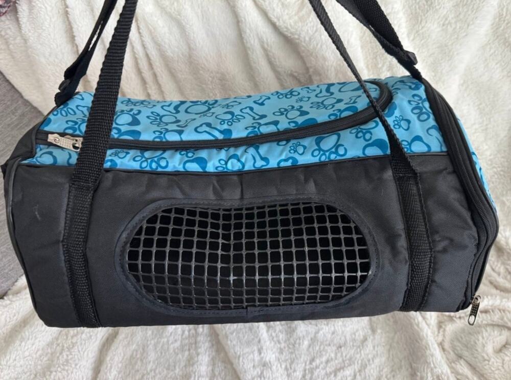 Pyaar Small Pet Carrier Blue Paw Print Mesh Travel Bag Dog/Cat 14 Inch